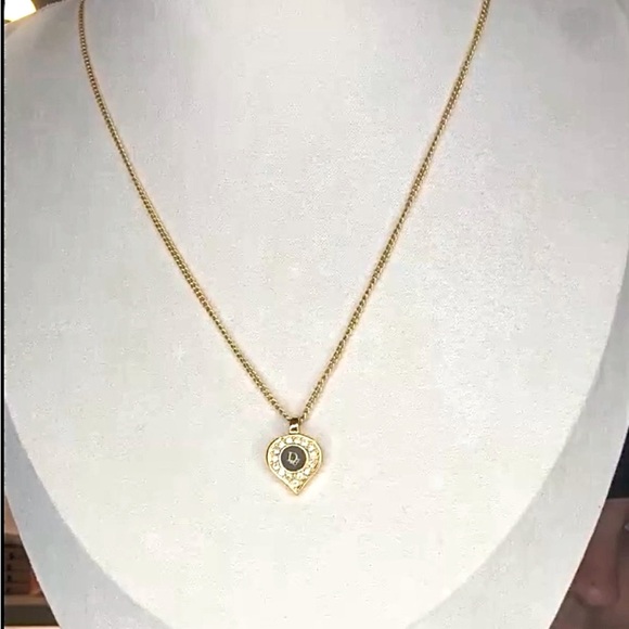 Authentic Vintage Christian Dior Gold Plated Rhinestone Heart Necklace - Picture 1 of 2